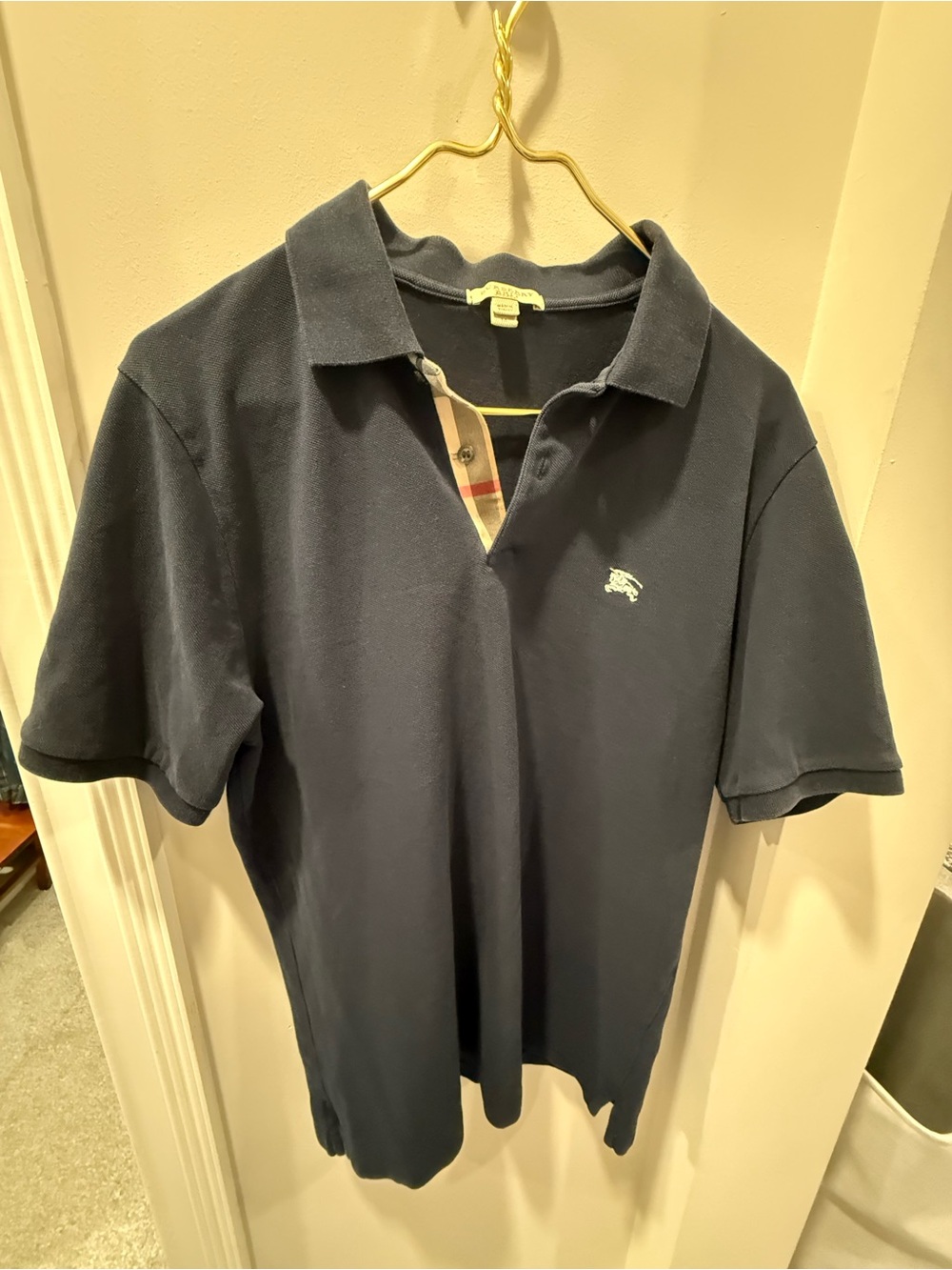 Burberry Navy Polo with Signature Check Placket